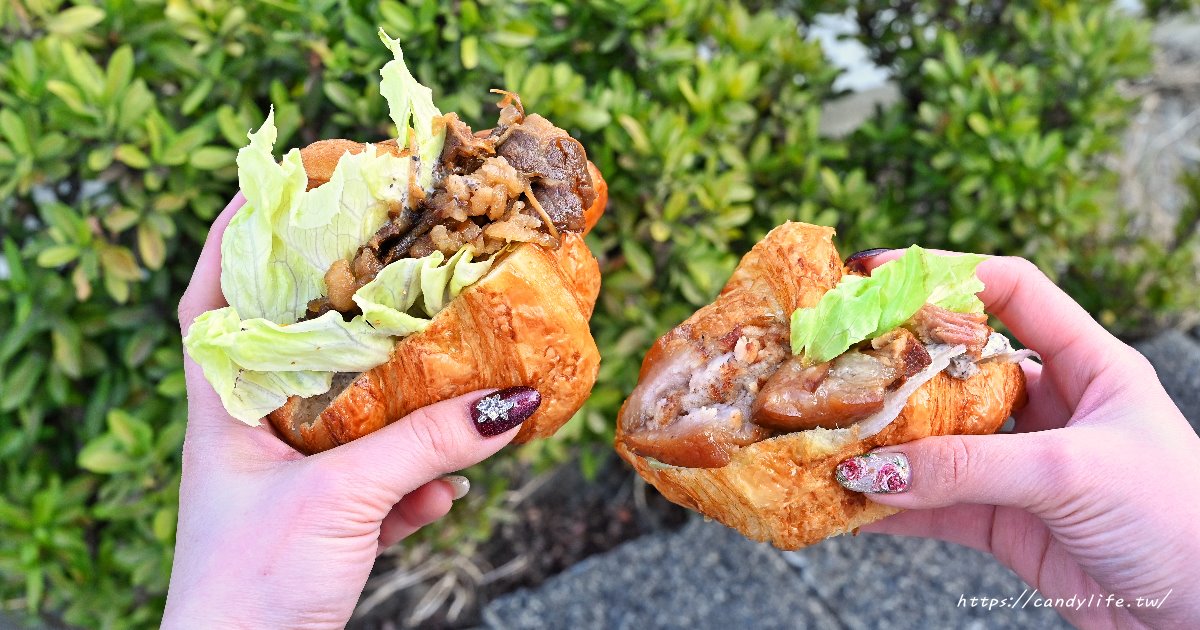 松露肉夾饃｜可頌版肉夾饃，紅麴爌肉結合法式松露醬創新口味，就在台中新光市場中～